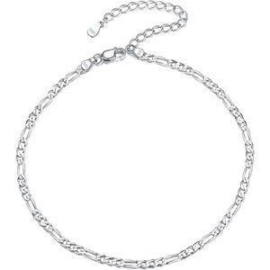 925 Sterling Silver Ankle Bracelet for Women, Simple Cuban Link/Figaro/Twist